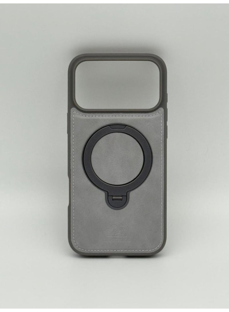 عام Luxury Faux Leather MagSafe Phone Case with Magnetic Ring Stand - iPhone 17 Pro Cover for Hands-Free Viewing & Secure Grip - Image 1